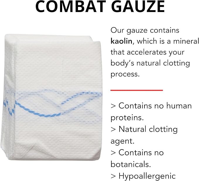 First Aid Advanced Quick Clotting Combat Gauze - Flexible Hemostatic Gauze - to Stop The Bleed kit Faster Wound Packing with Quick Clotting Medical Gauze - Survival Kit Supplies - 3" x 12.5'