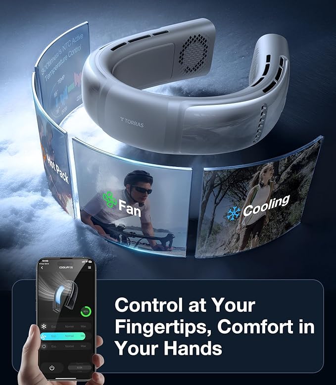 TORRAS COOLiFY 2S Neck Fan, 3 Model, 3-28H Extended Battery Life, Neck Fans that Blow Cold Air, Neck Air Conditioner, Cooling Neck Fan for Work, Hiking, Travel. Gifts for Dad Husband Father, Grey