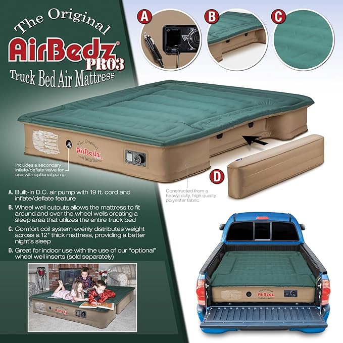 Pittman - Truck Bed Mattress - Pro3 Series - The Original Airbedz Truck Bed Air Mattress 8ft - Full Size - Premium Mattress with 25% More Coverage for Comfortable Pickup Camping
