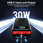 Portable Charger Power Bank 52800mAh Powerbank PD 30W and QC 4.0 Fast Charging Built-in Bright flashlight LED Display 2 USB 1Type-C Output External Battery Pack for iPhone, Samsung, iPad etc (red)