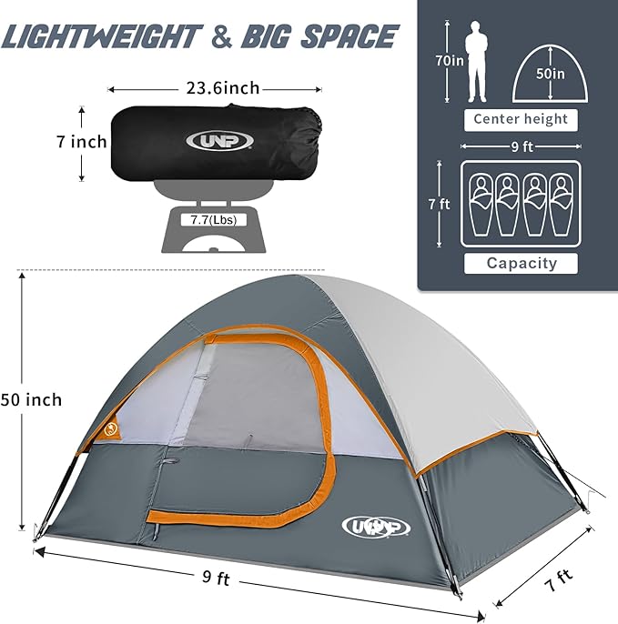 Camping Tent 4 Person, Waterproof Windproof Tent with Rainfly Easy Set up-Portable Dome Tents for Camping
