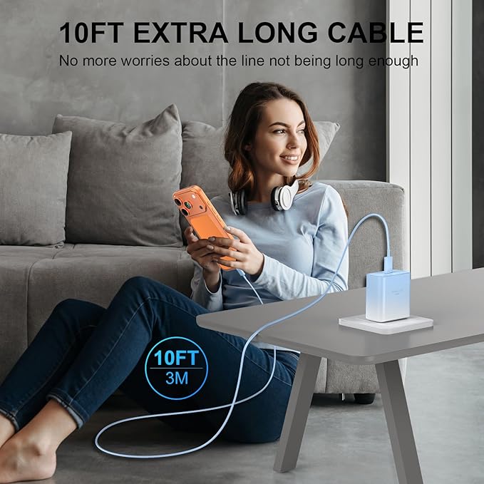 Phone 16 Pro Max Charger Fast Charging, 45W USB C i-Phone 16 Super Fast Charger Block with 10ft Long Type C Charging Cable Cord for iPhone 16/16 Pro/16 ProMax/16 Plus, 15/15 ProMax/Pro/Plus-Gradient