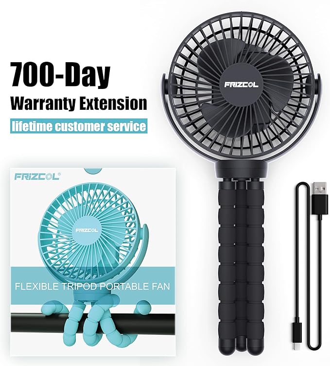 FRIZCOL Portable Stroller Fan, Use As Power Bank, 65H 12000mAh Battery Operated Fan Flexible Tripod Baby Car Seat Fans with Timming, Personal Mini Handheld/Desk/Small Clip On Fans For Stroller