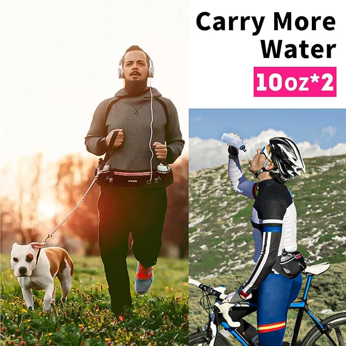 PYFK Upgraded Running Belt with Water Bottles, Hydration Belt for Men and Women, Water Bottle Holder Running Pouch Belt, Fanny Pack Fits 7 inches Phones, Waist pack for Running Hiking Climbing