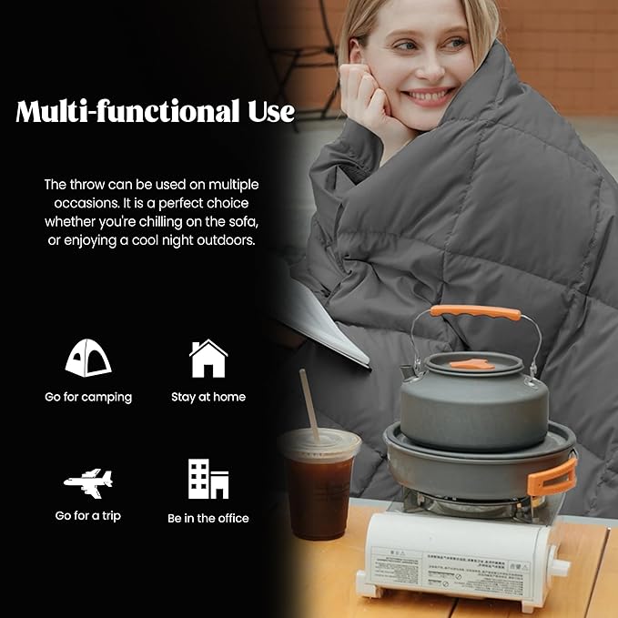 puredown® Soft Feather Down Throw Blanket Lightweight Packable Couch Throw for Indoor and Outdoor Use, 50"X70", Black