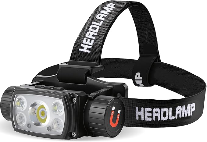 Headlamp Rechargeable, 2000 Lumen Super Bright LED Head Lamps with Red Light, 6 Modes Motion Sensor Magnetic Headband Flashlight, 4000 mAh Battery Powered Adjustable Head Lights for Adults Outdoor
