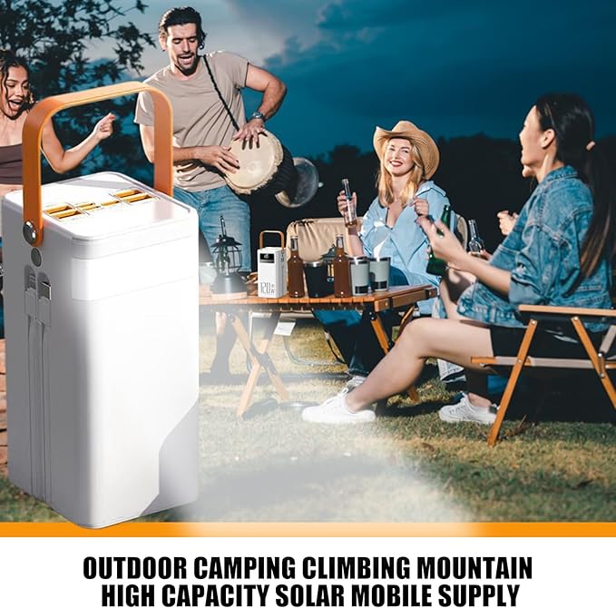 Solar Battery Mobile Bank - 120W External Power Bank, 50000mAh 4 Outputs & 3 Inputs | Portable Survival Gear with Light, Built-in Cables for Devices, Road Trip, Hiking, Backpacking, Camping, Fishing