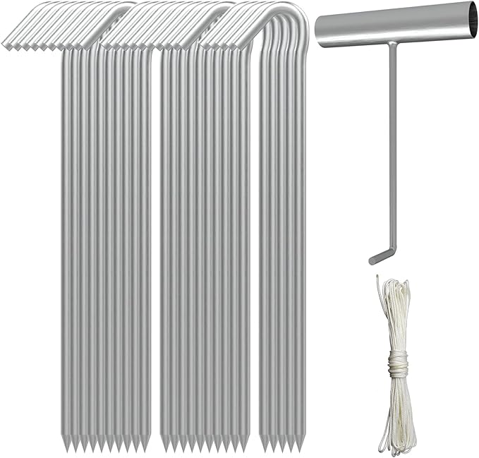 AAGUT Tent Stakes, Tent Stake Metal Garden Edging Fence Hooks Yard Camping Stake Heavy Duty Galvanized 9 Inch (9 Inch Tent Stakes KIT, 25)