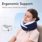 Travel Pillow, 100% Pure Memory Foam Travel Neck Pillow Airplane Neck Support Ergonomic Design for Traveling Suitable for Airplanes,Offices and Cars-Cooling Silk Blue
