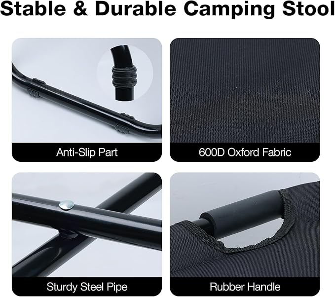 Lightweight Backpack Stool Cooler Chair Heavy Duty 350lbs for Adults, Folding Camp Stool with 15L Insulated Cooler for Fishing, Black