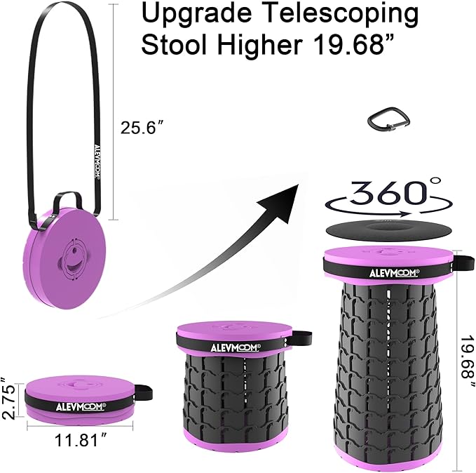 ALEVMOOM Upgraded 19.7" XXL Collapsible Stool with Cushion, Portable Telescoping Stool Capacity 1000lbs Heavy Duty Retractable Folding Chair for Adults for Camping Fishing Hiking BBQ