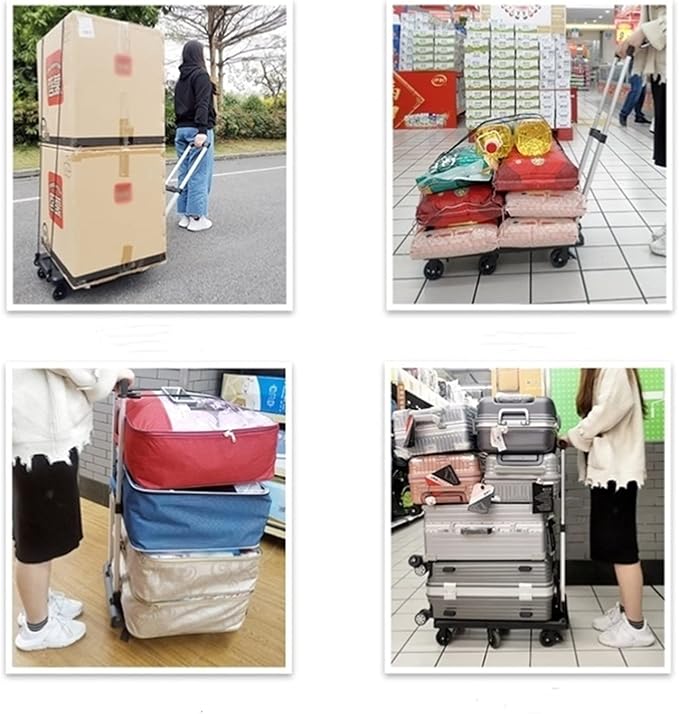 Push Cart Folding Platform Truck Plastic Push Cart Heavy Duty Portable Trolley with Retractable Assis for Luggage Travel Moving Office Platform Hand Truck (Middle Black)