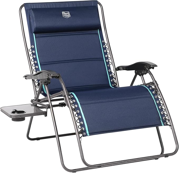 TIMBER RIDGE Oversized Zero Gravity Chair, 33In Wide XXL Zero Gravity Reclining Chair with Side Table, Full Padded Lounge Chair for Outdoor Camping Patio Lawn, Heavy Duty Supports 500lbs, Blue-1 Pack