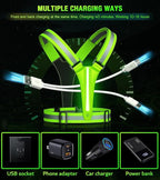 Led Light Up Running Vest Reflective Vest for Runners Night Walking, Rechargeable LED Reflective Running Vest High Visibility with Adjustable Waist/Shoulde, Reflective Armband for Women Men