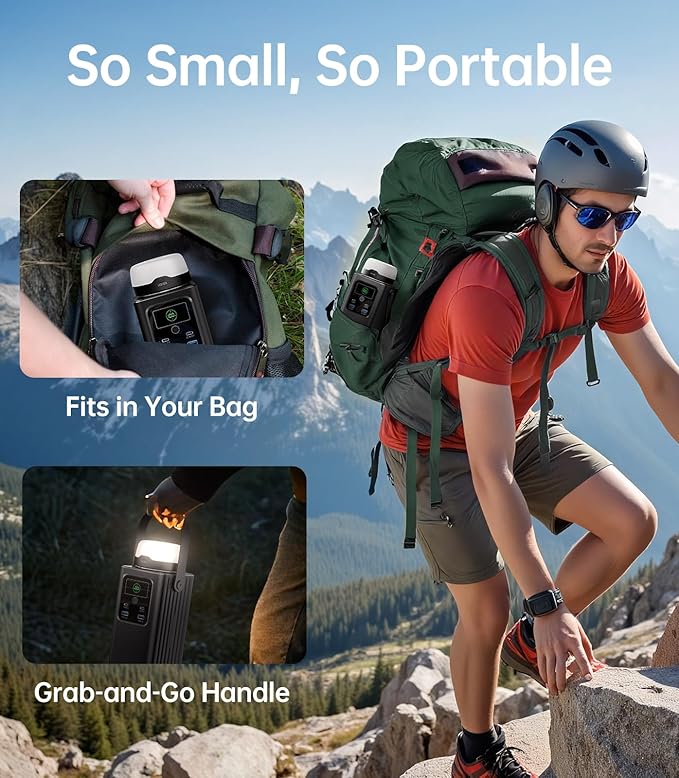 Camping Portable Power Station 198.4Wh (62000mAh), [Top Safety] 100W Fast Charging Power Bank with LiFePO4 Battery, Small Generator with Detachable Light for Travel Home Backup Outdoor Emergency