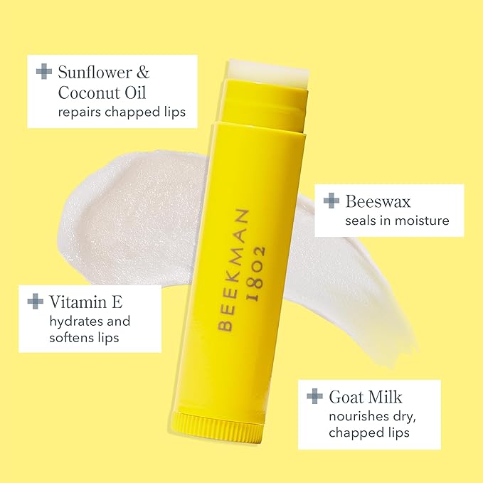 Beekman 1802 Pure Goat Milk Hand Cream & Lip Balm Set – Hydrating Skincare Duo for Dry Hands & Chapped Lips – Moisturizing Hand Lotion & Lip Care Gift Set, Travel Size – Fragrance Free