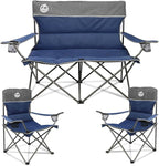 Northroad Outdoor Camping Chair Set of 3,Folding Padded Camp Chair,Collapsible Conversation Set w/1 Sofa,2 Single Chairs for Family Patio,Beach (Blue)