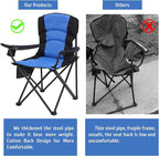 Oversized Camping Chair Folding Heavy Duty Quad Outdoor Large Lawn Chairs Portable Support 400 lbs Padded Thicken Oxford with Armrests, Storage Bag, Cup Holder, Carry Bag for Outside(Blue)