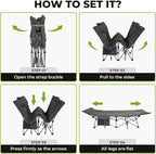 FUNDANGO Camping Cot for Adults, Padded Camp Cots for Sleeping Portable Camping Bed for Outdoor Travel Folding Cot Heavy Duty with Carry Bag, Gray