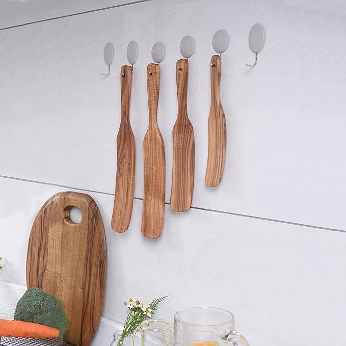 Spurtle Set,Wooden Spurtle Set of 5,Wooden Spoons for Cooking, Natural Teak Wooden Spatula for Cooking, Stirring, Mixing, Serving,Spurtles Kitchen Tools As Seen On Tv, Sourdough Starter Spatula
