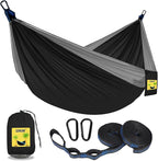 SZHLUX Camping Hammock Double & Single Portable Hammocks with 2 Tree Straps, Great for Hiking,Backpacking,Hunting,Outdoor,Beach,Camping,Black / Grey