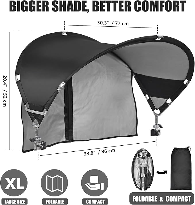 XL Universal Chair Canopy Umbrella, UPF 50+ Foldable Sun Shade Attachment with Adjustable Clamp, Fits Most Brands’ Beach, Camping, Lawn, Tanning, Zero Gravity, Lounge & Fishing Chairs