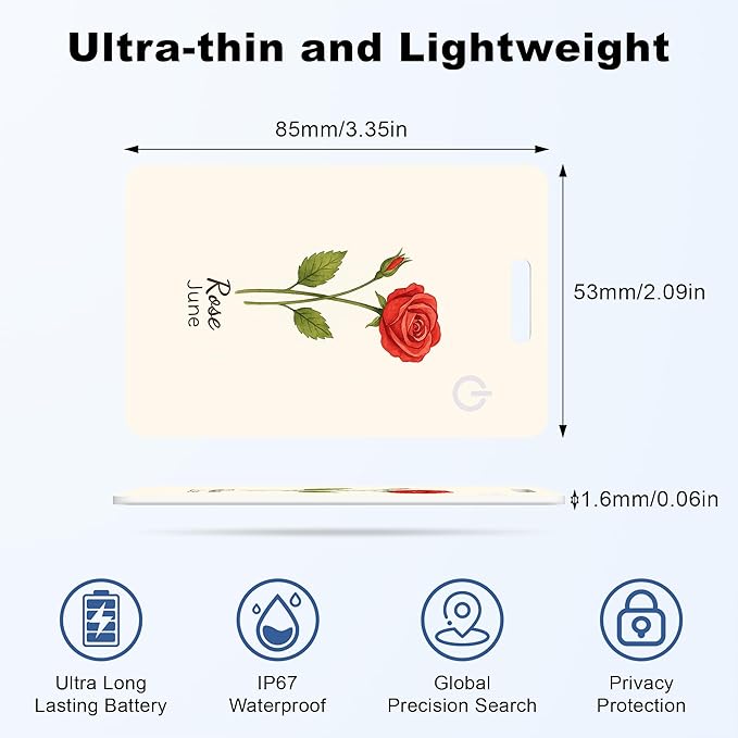 Wallet Tracker Card (iOS Only), Rechargeable Bluetooth Smart Tracking for Apple Find My Compatible Anti Tracker for Men Women Slim Item Locator for Purse Passport Key Luggage Tag (1Pcs/JUN FLR)