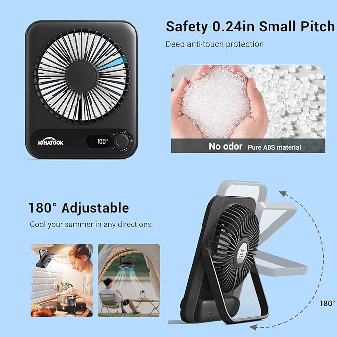 Small Desk Fan Personal Fans: 5000mah 25 Hours Battery Office Quiet Mini Desktop Fan Portable Rechargeable Travel Essentials (Black, 5000)