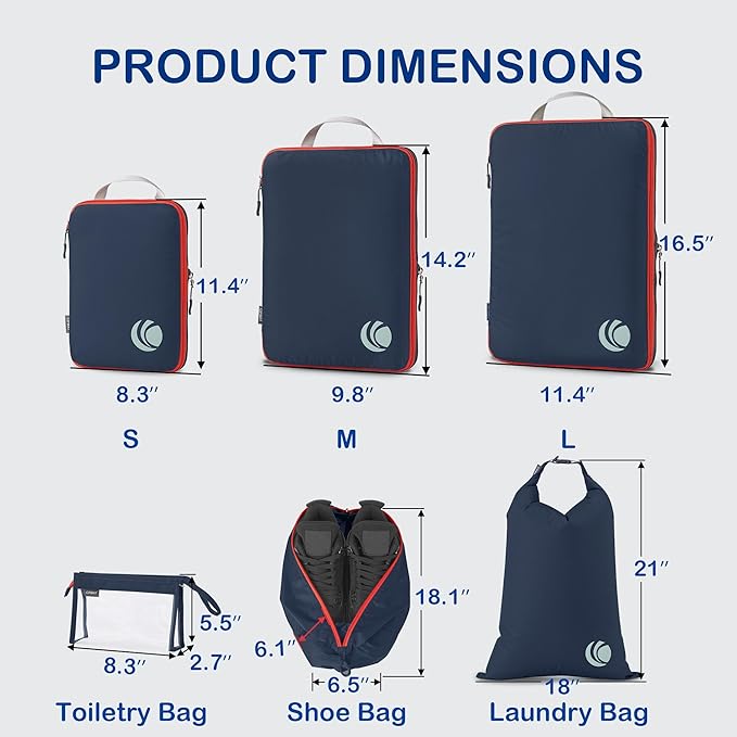 Cipway Compression Packing Cubes, Lightweight Travel Luggage Organizers with Shoe Bag, Toiletry Bag & Laundry Bag, Travel Essentials for Carry on Suitcase (8 Piece,Blue)