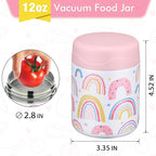 12oz Soup Thermo for Hot Food Kids Insulated Food Jar Wide Mouth Lunch Container Leak Proof Stainless Steel Vacuum Bento Box for School Office Travel Outdoors White-Rainbow