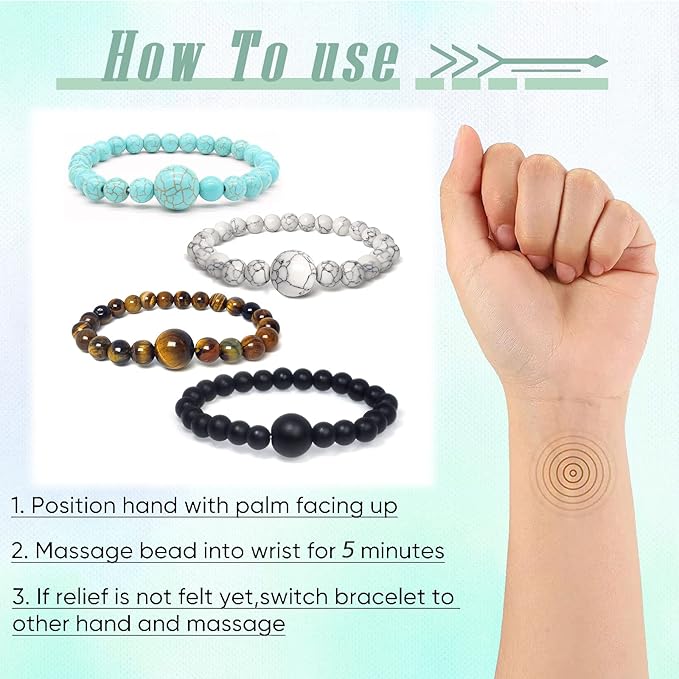 Hion Motion Sickness Bands Anti Nausea Acupressure Wristband Anti Nausea Bracelet for Motion Sickness and Morning Sickness（YC-SL-4PCS-bAY-2）