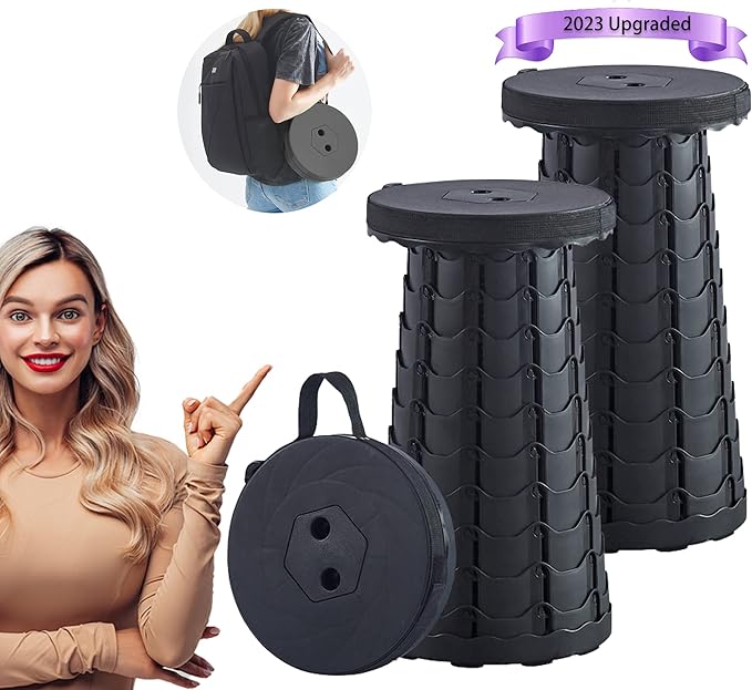 Upgraded Portable Folding Stool, Camping Retractable Seat for Adults Outdoor, Travel, Barbecue, Fishing, Waiting in Line Lightweight Chair 2022 Second Generation (Black 2 Pack)