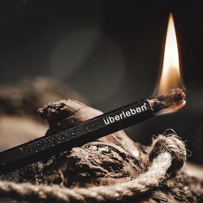 Überleben Tindår Tinder Fire Starter Kit, Wicker Rope Kit - Fire Starter Survival Tool Kit, Waterproof, 60 Min Burn Time - Paraffin Wax Rope Hemp Wick & Bellow - Black Aluminum Sleeve & Slider Box