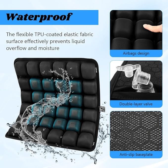 Airplane Seat Cushion, Portable Air Pad with Built-in Pump for Long Flights & Car Rides, Inflatable Seat Cushion for Office,Travel & Hard Dining Chairs, Ergonomic Comfort Support(COLOR:Black)