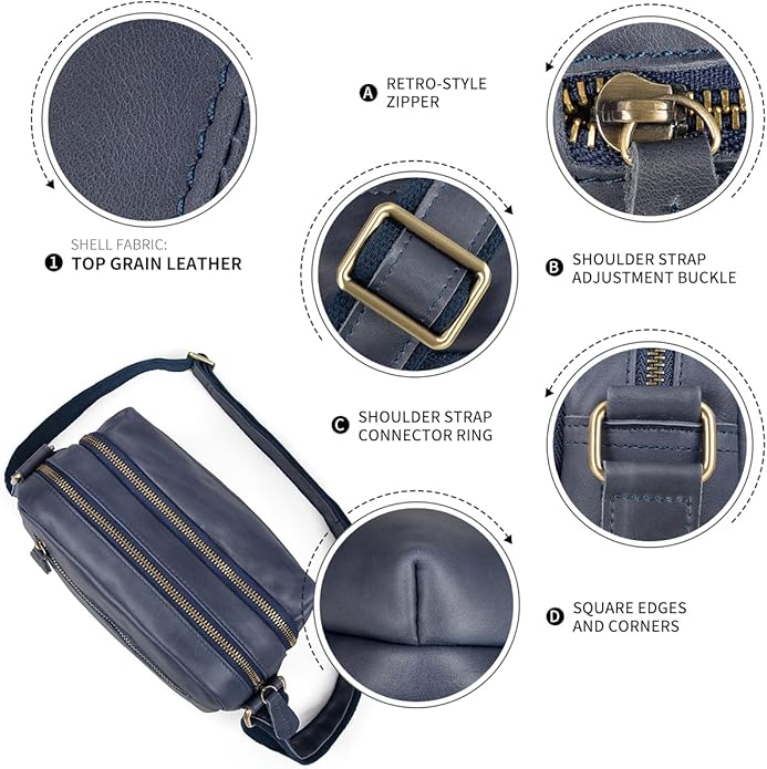 Augus Men's Leather Messenger Bag Shoulder Crossbody Backpack Bags Purse for Women Vintage Anti-Theft Waterproof Casual