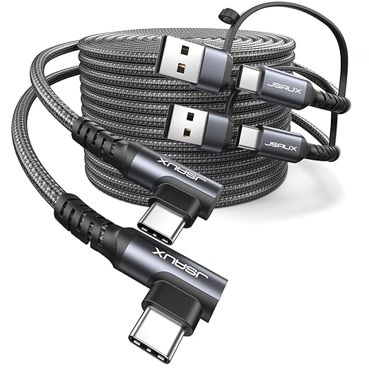 JSAUX 100W USB C Cable [2-Pack 10FT], Right Angle Fast Charging Cord with USB A to C Adapter for iPhone Air/iPhone 17/ iPhone 17 Pro/iPhone 17 Pro Max, iPhone 16/15, Samsung, MacBook, iPad - Grey