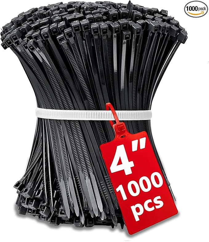 Small Black Zip Ties 4 Inch, 1000pcs Mini Cable Ties Thin Zipties 4 In Tiny Self Locking Plastic Tie Wraps Wire Ties for Cord Management
