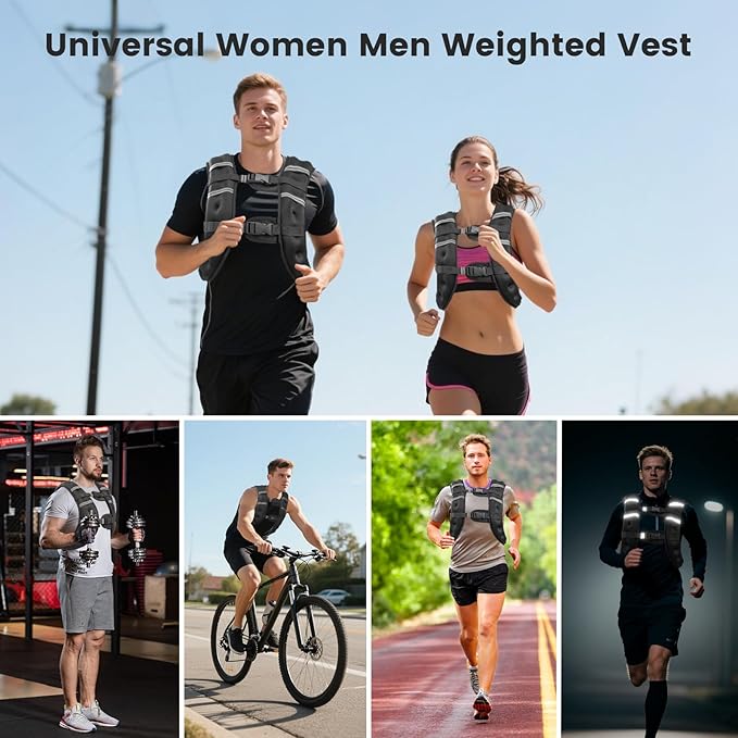 Weighted Vest for Woman Men,6lb/8lb/12lb/16lb/20Lb/25lb Weight Vest with Reflective Stripe Adjustable Buckle Strap Back Pocket Workout Strength Training Walking Jogging Running