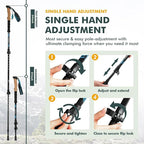 KINGGEAR TPC 100% Carbon Fiber Hiking Poles, Telescopic Retractable Nordic Trekking Poles, Ultra Lightweight Nordic Walking Stick, Metal Flip Locks, Cork and Extended EVA Handle