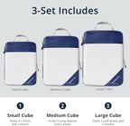 3 Set Compression Packing Cubes for Travel - Compressible, Lightweight, and Space-Saving Packing Cubes, Travel Essentials for Women, Navy