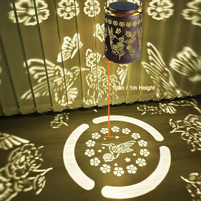 Upgraded Solar Hummingbird Lights for Outside Garden Decor Gifts for Women Mom Grandma, Metal Hanging Solar Lanterns Outdoor Waterproof with Copper Finish Lantern for Patio, Yard, Porch, Pathway