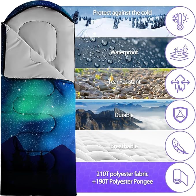 Sleeping Bags for Adults Youth Kids,3D Printing Camping Sleeping Bag for Girls Boys Lightweight Waterproof Cold/Warm Weather Sleeping Bag for 3 Seasons
