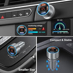 65W Car Charger USB C Fast Charger for iPhone 17/16e/15 Pro Max, 4-Port Dual USB-C&USB-A Fast Charging Cigarette Lighter Adapter with Voltage Meter QC+PD 3.0 Car Phone Charger for Galaxy S25 S24 A16