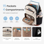 LOVEVOOK Laptop Backpack for Women with Giant Tumbler Holder Pocket,15.6 Inch Puffer Travel College Work Backpack Purse for Teacher Nurse,Waterproof Laptop Bag Computer Back Pack Daypack,White-Khaki