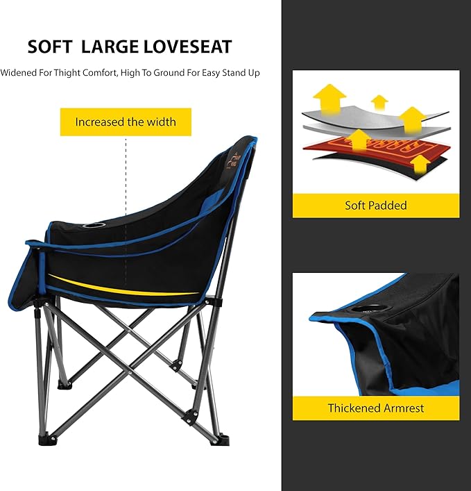 FAIR WIND Oversized Padded Camping Chair Heavy Duty Quad Fold Arm Chair Portable for Outdoor - Support 450LBS, Blue