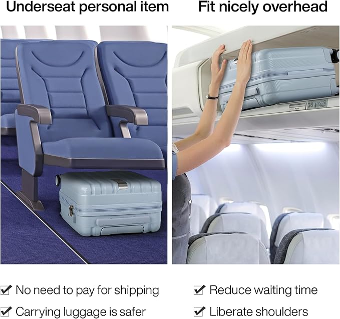 Hanke 16 inch Underseat Carry on Suitcases with Wheels,Lightweight Hard Shell Carry on Luggage with Wheels for Weekender,Travel Approved Small Suitcase,Travel Luggage for Womem Men,Gray.