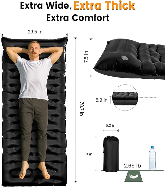 Camping Sleeping Pad,5.9 Inch Thick Camping Mat with Built in Pillow and Foot Pump,Self Inflating Sleeping Pad Ultralight for Camping Backpacking Tent（Green