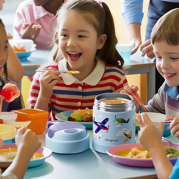 15 oz Soup Thermo for Hot Food Kids Insulated Food Jar with Spoon, Lunch Thermo Container, Width Mouth Vacuum Stainless Steel Food Thermo for School Travel, Leakproof, Easy to Open(Blue)