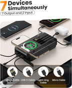 SOARAISE Solar Charger Power Bank - 48000mAh Wireless Portable Charger Built-in 4 Cables and 4 Solar Panels, PD QC 3.0 Fast Charging USB C Battery Pack with Flashlight for Camping Travel (Black)