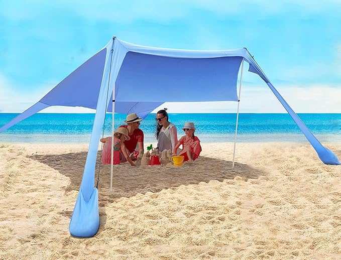 FBSPORT Beach Tent Sun Shelter, Portable Beach Shade Canopy UPF50+ with Sandbags for Outdoor Family Camping, Fishing, Backyard Fun, Picnic, 7 x 7ft